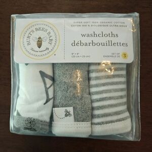 Burt's Bees Baby Heather grey Wascloths Set NWT